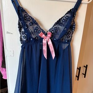 Elegant Navy Blue Lace Nightgown